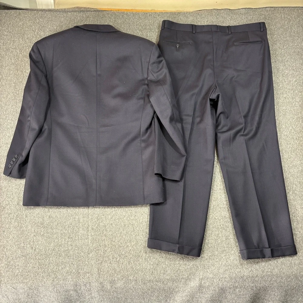 Albert Nipon Lord & Taylor Navy Blue Double Breasted Wool Suit 44R 40X30 Pleated